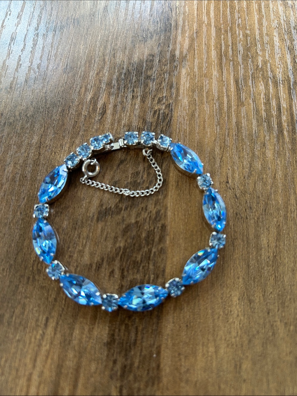 Vintage Weiss Two-Toned Blue Rhinestone Bracelet with Safety Chain